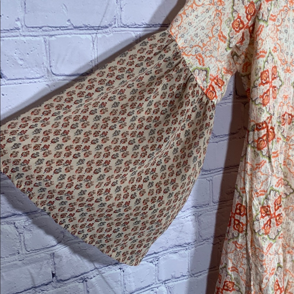 Umgee Womens Baybdoll 3/4 Bell Sleeve Flowy Top Orange Printed Sz S Boho Hippie - Picture 3 of 6